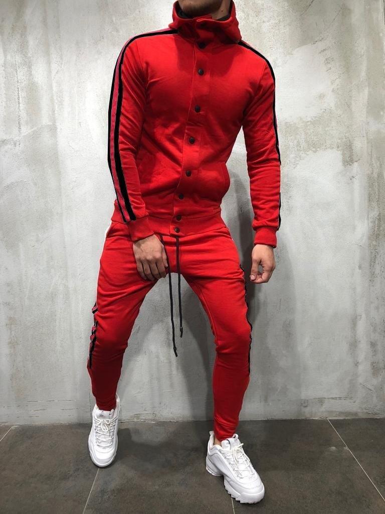 ezy2find men's jacket Red / L Hooded button cardigan men's sports