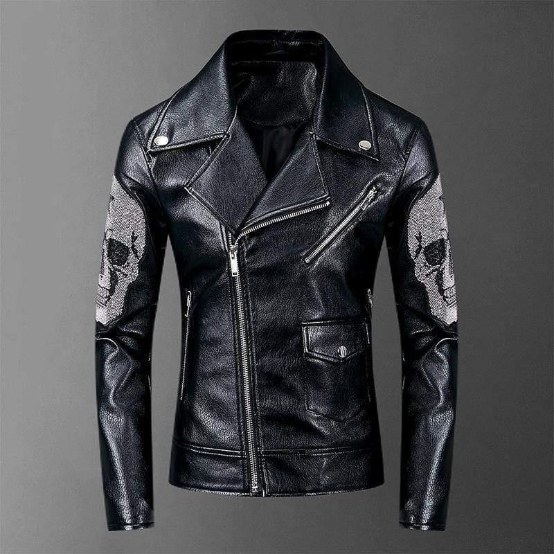 ezy2find men's leather jackets 3XL / Black Autumn and winter punk rock motorcycle rivet leather coat