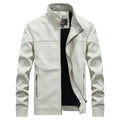 ezy2find men's leather jackets Beige / M Stand-up collar solid color large size leather men's jacket