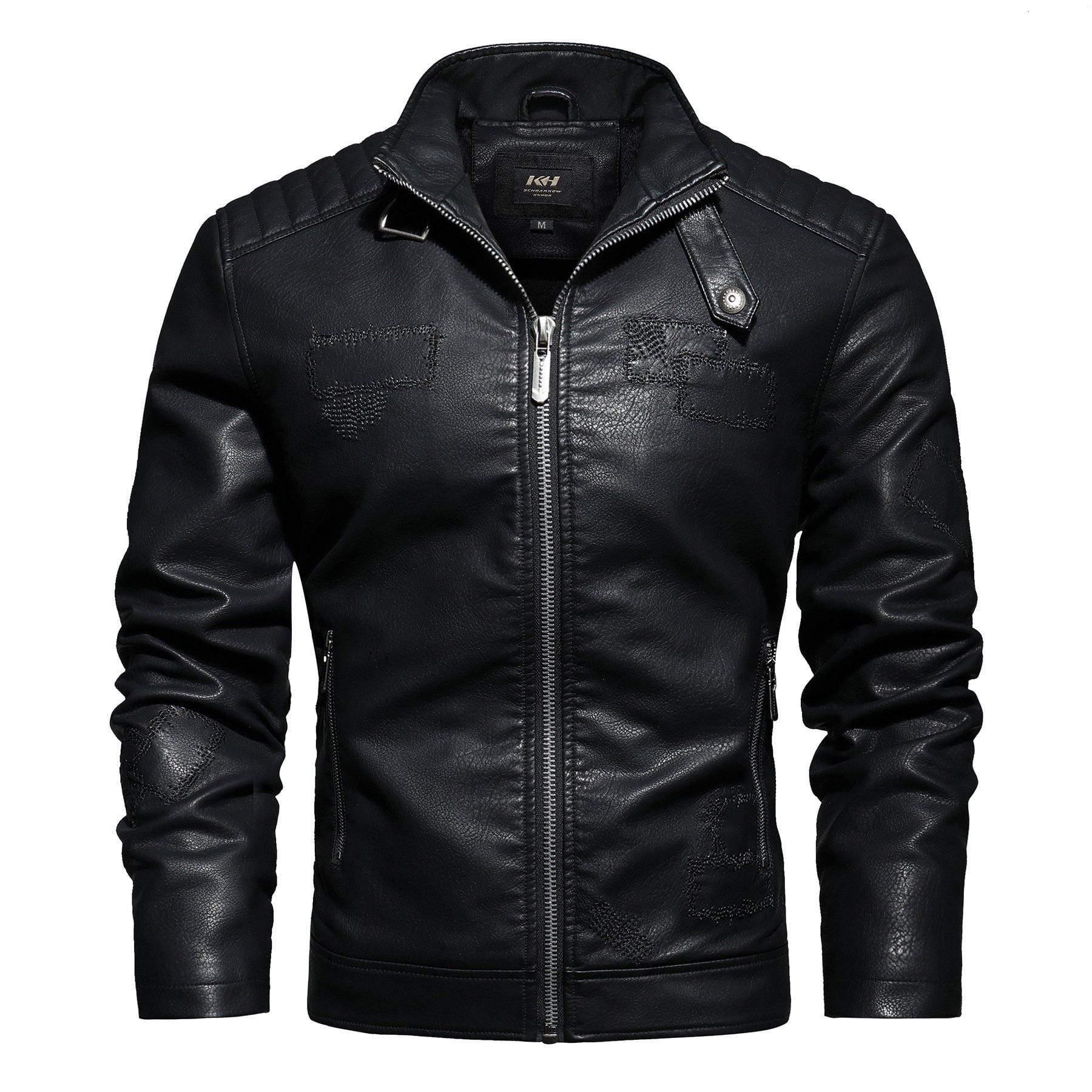 ezy2find men's leather jackets Black / 3XL Men's PU leather and velvet patch coat