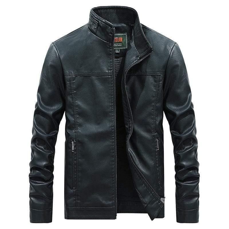 ezy2find men's leather jackets Black / 3XL Stand-up collar solid color large size leather men's jacket