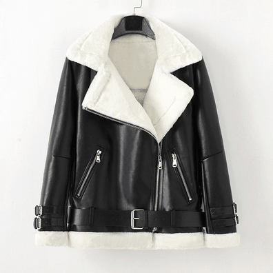ezy2find men's leather jackets Black leather + white hair / L Men's motorcycle clothing lambskin bomber jacket plus velvet thick leather