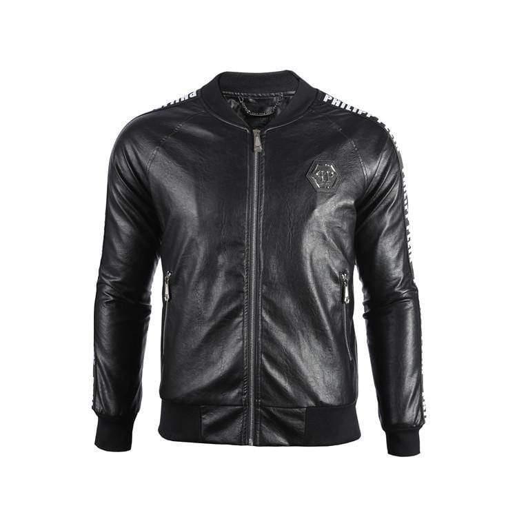 ezy2find men's leather jackets Black / M Embroidered printed leather jacket