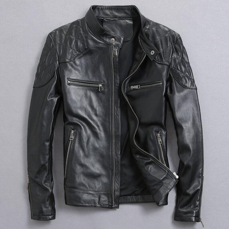 ezy2find men's leather jackets Black / M Men's distressed stand collar leather jacket