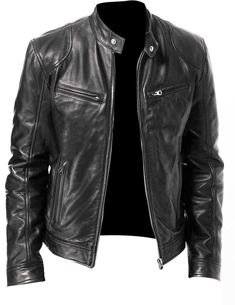 ezy2find men's leather jackets Black / S Pu Leather Collar Slim Leather Jacket
