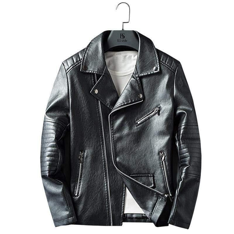 ezy2find men's leather jackets black / XL Cross-border for Europe and America simple spring and autumn men's lapel zipper washed pu leather coat motorcycle leather jacket men