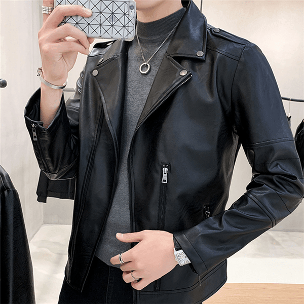 ezy2find men's leather jackets Black / XL Mid-length leather jacket