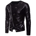ezy2find men's leather jackets Black / XXL Punk metal rivet crossbody zipper leather men's leather jacket