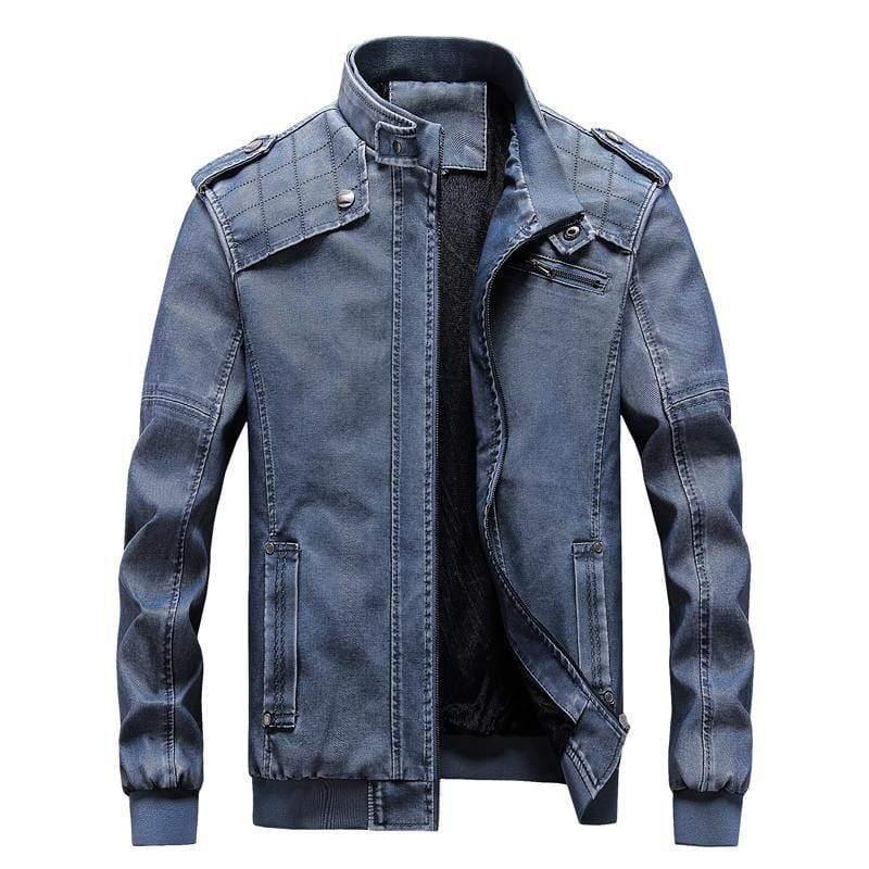 ezy2find men's leather jackets Blue / L Men's PU motorcycle leather jacket