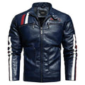 ezy2find men's leather jackets Blue / XL Men's leather short embroidered slim-fit youth lapel leather jacket