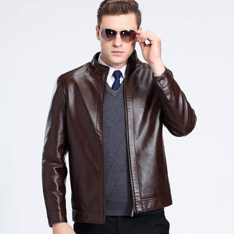 ezy2find men's leather jackets Brown / 175 Sheepskin spring and autumn Lapel leather jacket