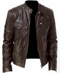 ezy2find men's leather jackets Brown / L Pu Leather Collar Slim Leather Jacket