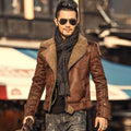 ezy2find men's leather jackets Brown / L Winter thickened faux fur one jacket suede imitation lamb hair male slim motorcycle leather jacket F1056