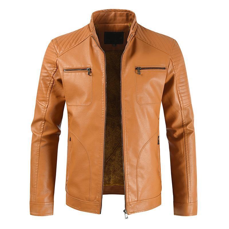 ezy2find men's leather jackets Brown / XL New casual leather clothing Youth zipper top pocket