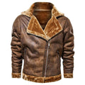 ezy2find men's leather jackets Brown / XXL Winter lapel leather jacket plus velvet thick casual
