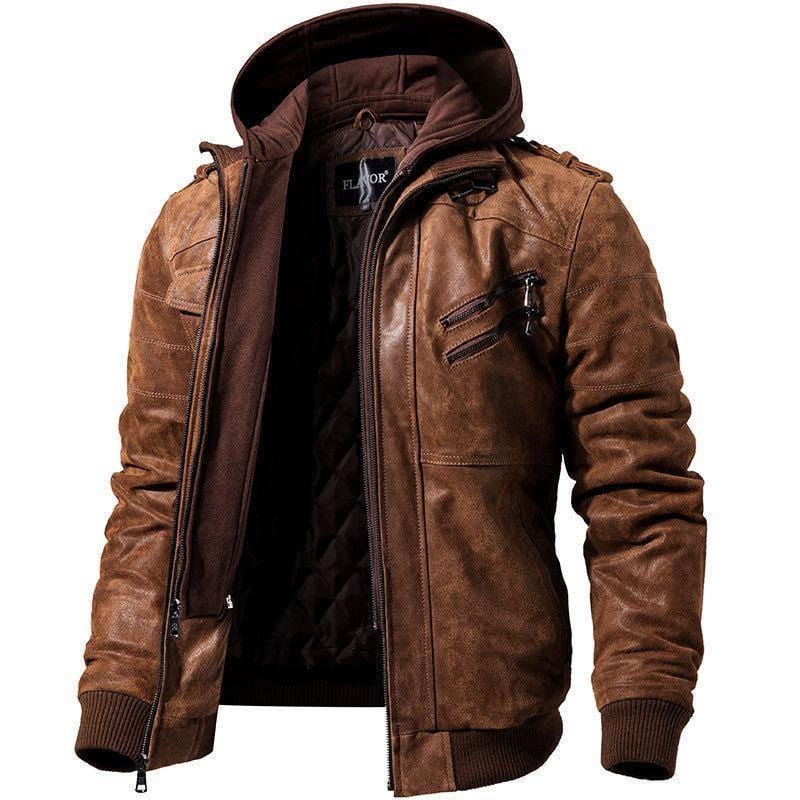 ezy2find men's leather jackets brown / XXXL Winter Fashion Motorcycle Leather Jacket Men Slim Fit Oblique Zipper PU Jackets Autumn Mens Leather Biker Coats Warm Streetwear