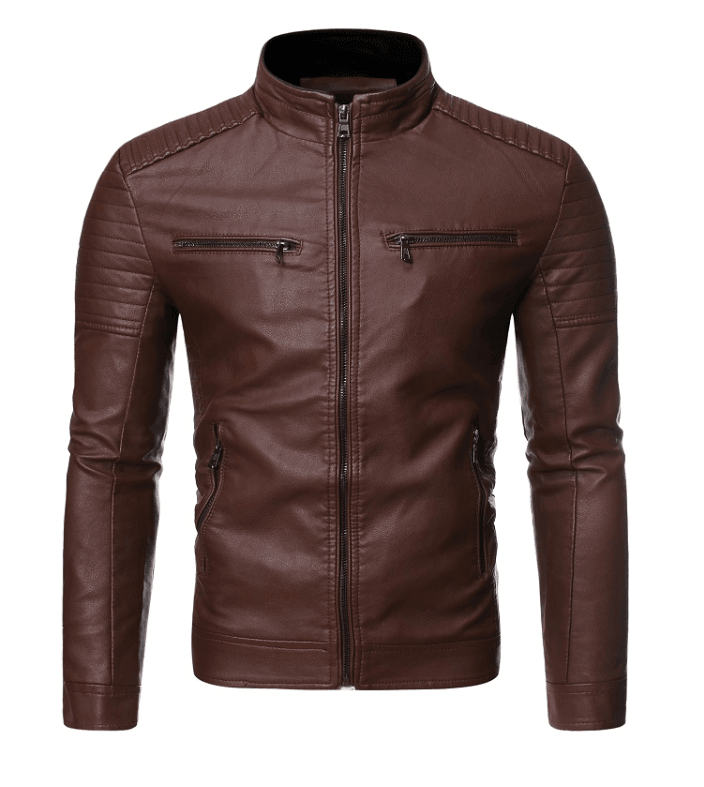 ezy2find men's leather jackets Coffee / M Zip decorative motorcycle jacket