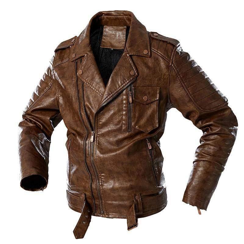 ezy2find men's leather jackets Coffee / S Large Size Men's Suit Parker Leather Jacket
