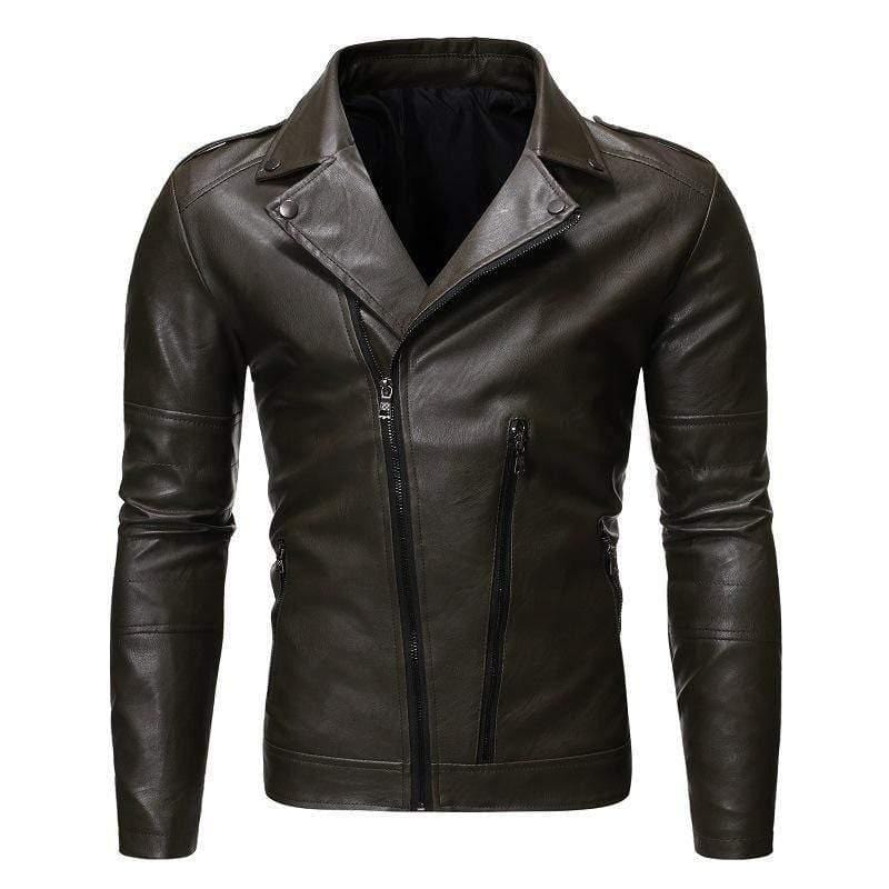ezy2find men's leather jackets Dark green / 4XL Motorcycle leather jacket