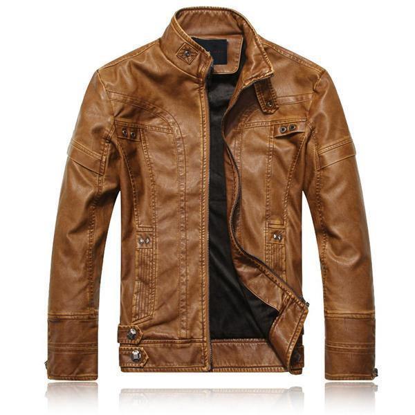 ezy2find men's leather jackets Earth yellow / XL / 01 Biker Jacket