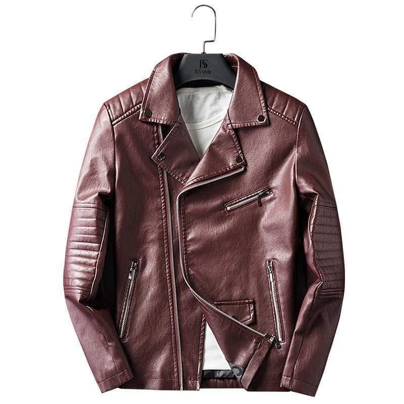 ezy2find men's leather jackets Jujube red / M Cross-border for Europe and America simple spring and autumn men's lapel zipper washed pu leather coat motorcycle leather jacket men