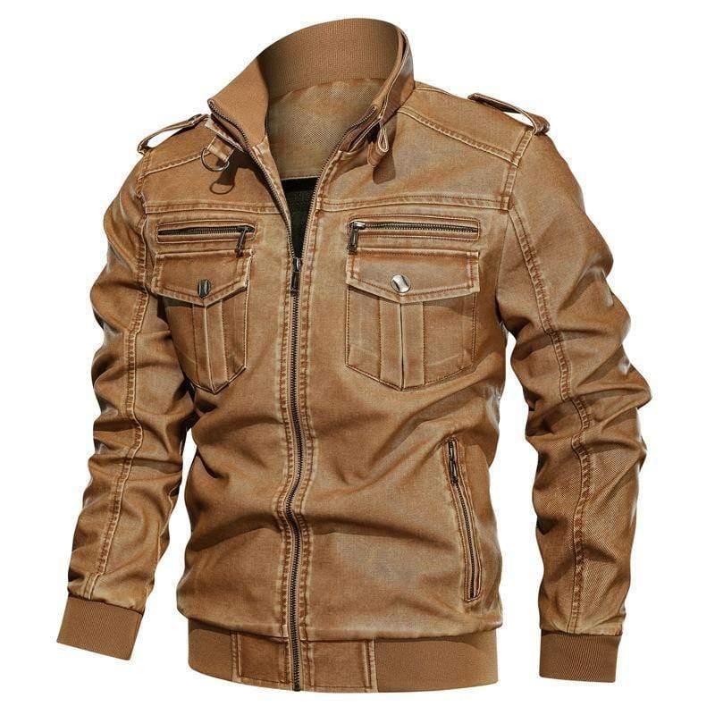 ezy2find men's leather jackets Khaki / L Men's Leather Jacket PU Motorcycle Baseball Uniform