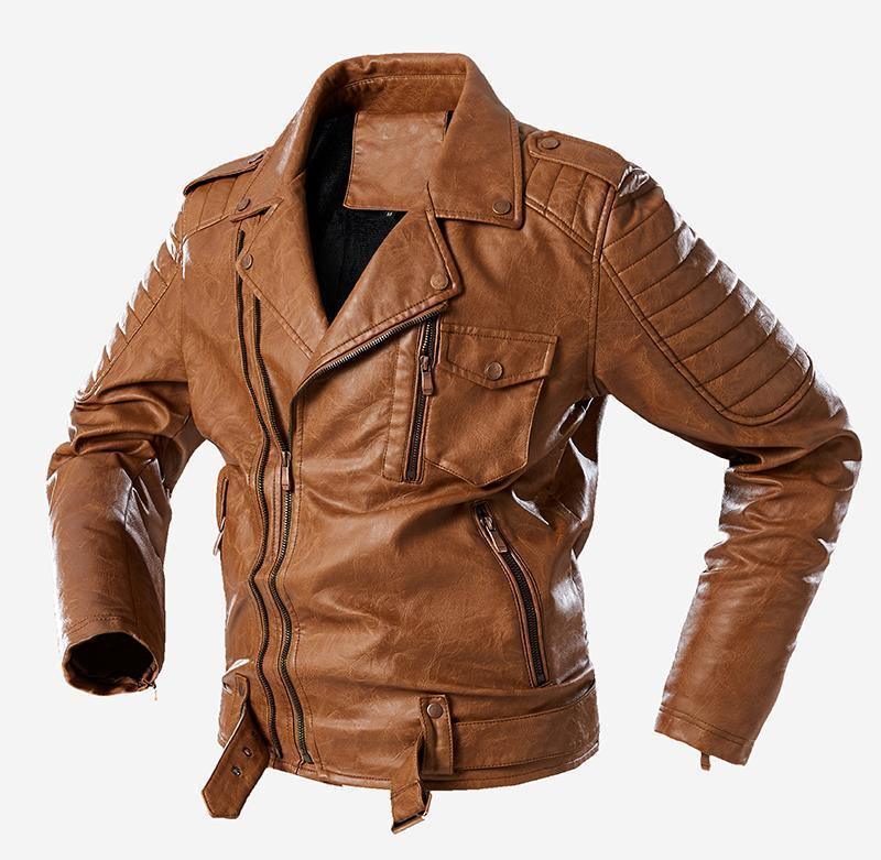 ezy2find men's leather jackets Khaki / M Large Size Men's Suit Parker Leather Jacket