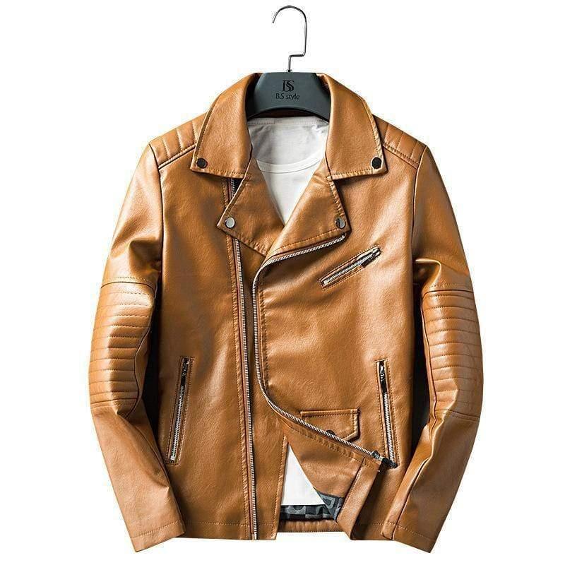 ezy2find men's leather jackets Khaki / XL Cross-border for Europe and America simple spring and autumn men's lapel zipper washed pu leather coat motorcycle leather jacket men