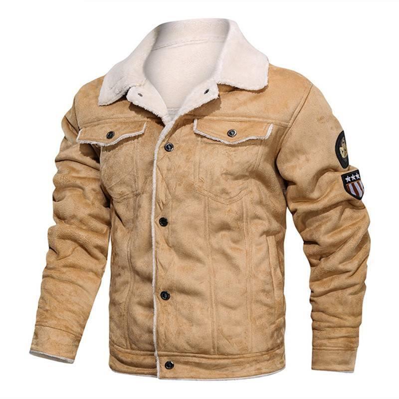 ezy2find men's leather jackets Khaki / XXL Fur integrated leather clothing