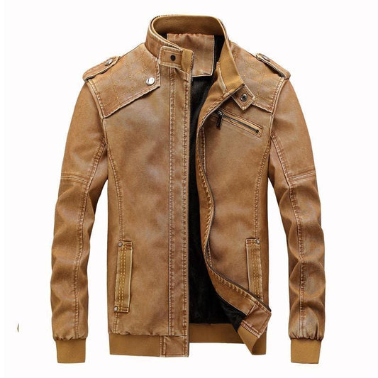 ezy2find men's leather jackets Khaki / XXL Men's PU motorcycle leather jacket