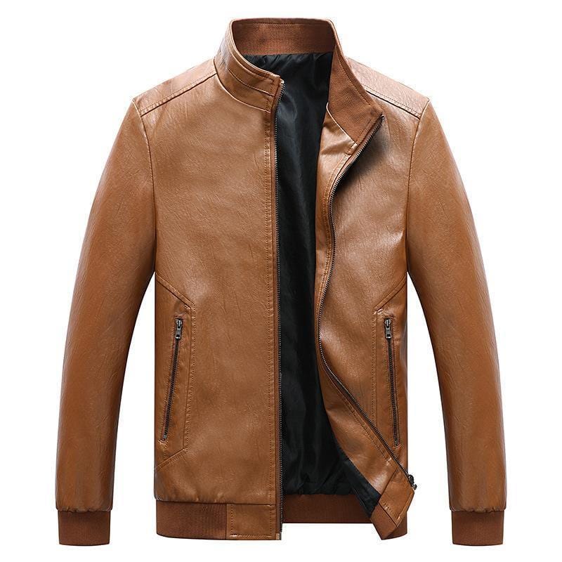 ezy2find men's leather jackets Khaki / XXL Spring And Autumn New Men's Washed PU Leather Jacket