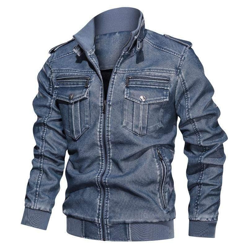 ezy2find men's leather jackets Light blue / XXL Men's Leather Jacket PU Motorcycle Baseball Uniform