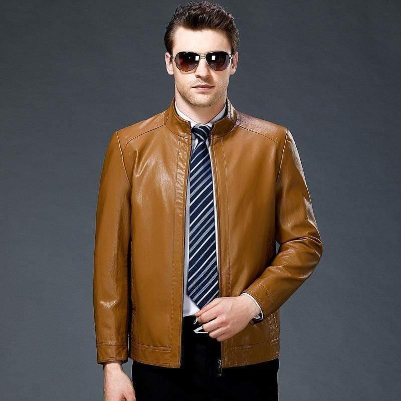 ezy2find men's leather jackets Light yellow / 195 Sheepskin spring and autumn Lapel leather jacket