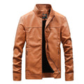 ezy2find men's leather jackets Natural / 4XL Stand-up collar solid color large size leather men's jacket