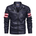ezy2find men's leather jackets Navy Blue / 9018 / L Men's stand-up collar motorcycle jacket leather jacket