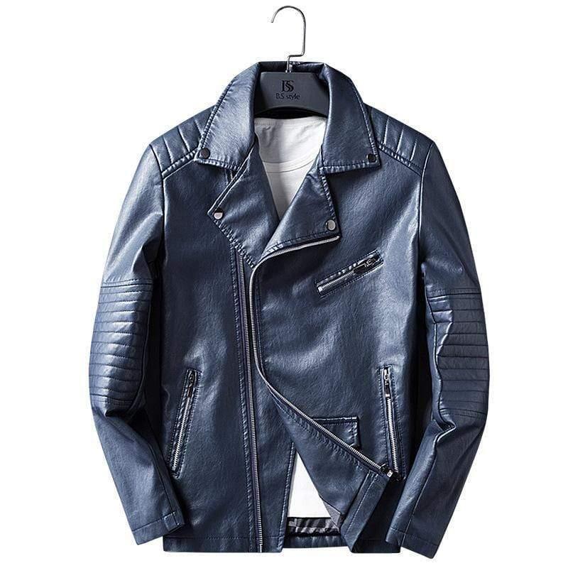 ezy2find men's leather jackets Navy Blue / M Cross-border for Europe and America simple spring and autumn men's lapel zipper washed pu leather coat motorcycle leather jacket men