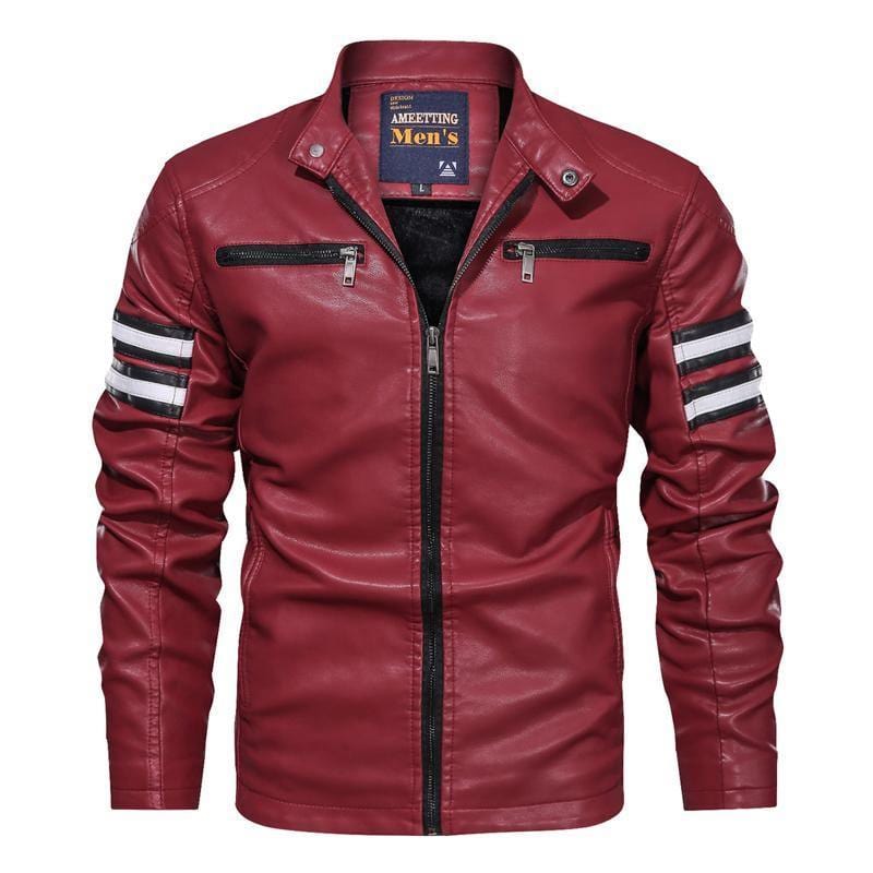ezy2find men's leather jackets Red b / 9018 / 3XL Men's stand-up collar motorcycle jacket leather jacket
