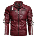 ezy2find men's leather jackets Red / L Men's leather short embroidered slim-fit youth lapel leather jacket