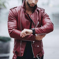 ezy2find men's leather jackets Red wine / 5XL European and American fashion slim leather jacket