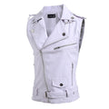 ezy2find men's leather jackets White / L Zip-fit slim lapel short PU leather vest