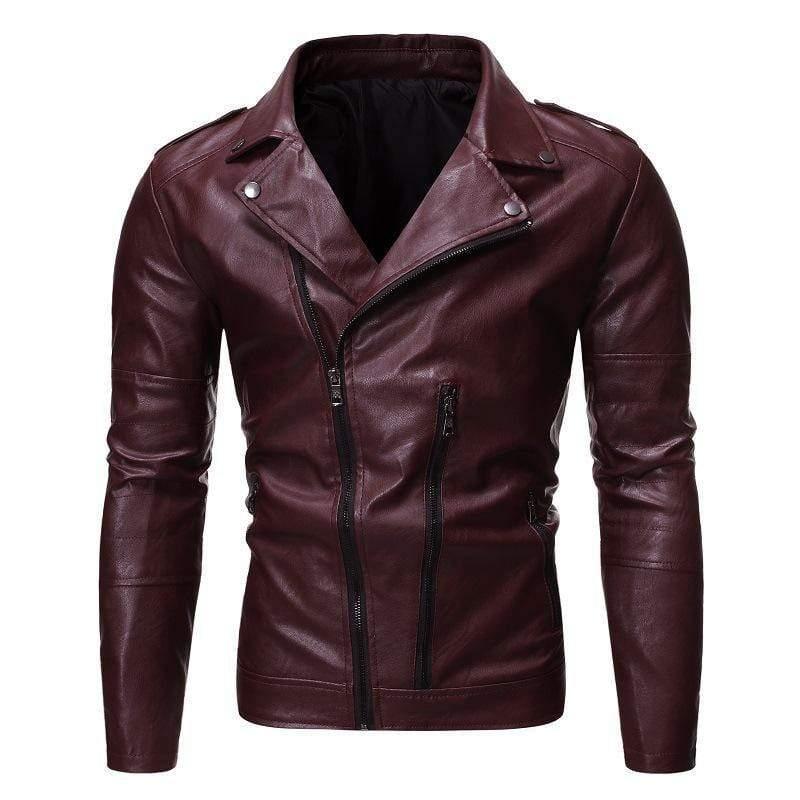 ezy2find men's leather jackets Wine Red / M Motorcycle leather jacket