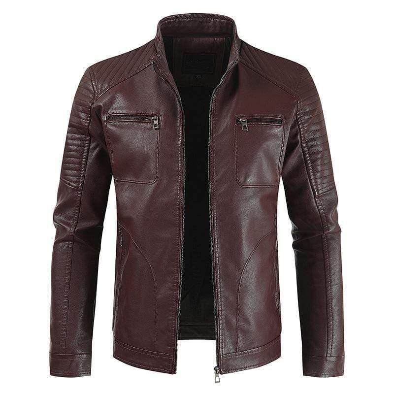 ezy2find men's leather jackets Wine Red / XL New casual leather clothing Youth zipper top pocket