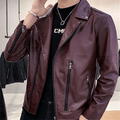ezy2find men's leather jackets Wine red / XXL Mid-length leather jacket