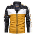 ezy2find men's leather jackets Yellow / 9015 / 3XL Men's stand-up collar motorcycle jacket leather jacket