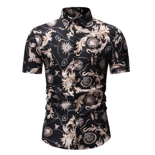 ezy2find Men's Shirts A Black / M Men's Casual Short-sleeved Floral Shirt