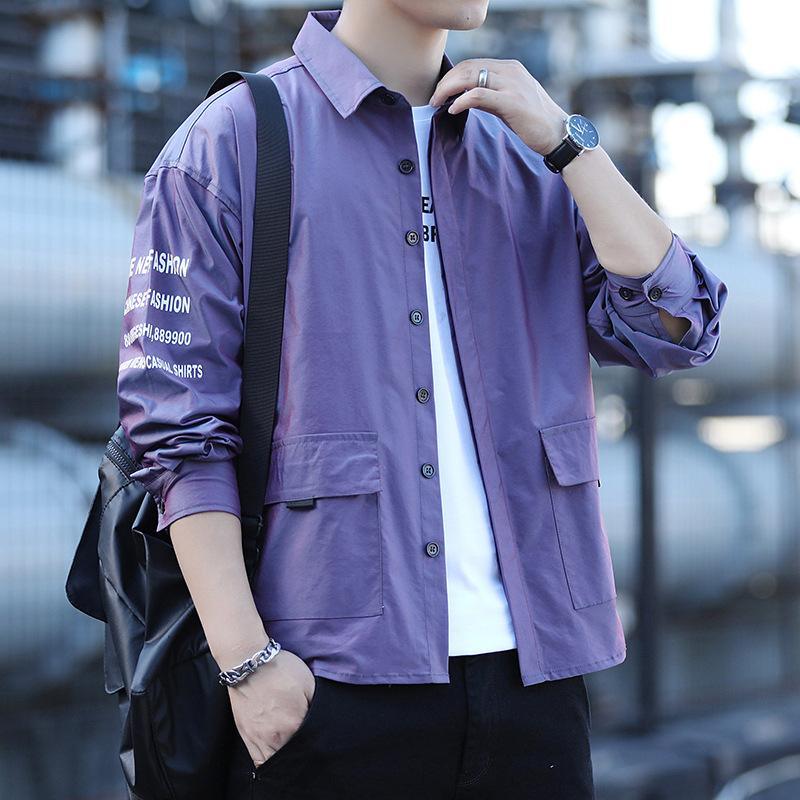 ezy2find Men's Shirts Purple / M Long-sleeved Shirt Men's Tooling Casual Shirt Jacket