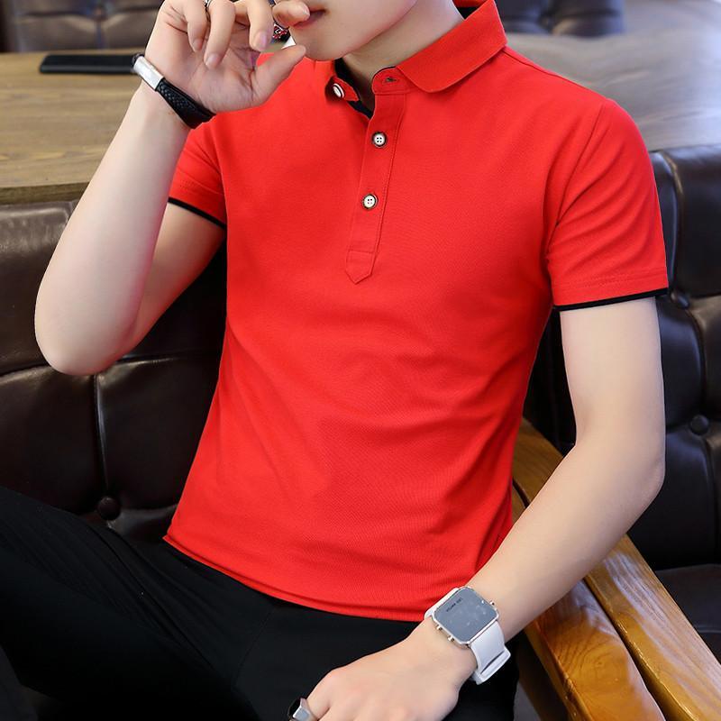ezy2find Men's Shirts Red and black / 4XL Men's casual short sleeve polo shirt