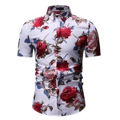 ezy2find Men's Shirts White / M Men's Casual Short-sleeved Floral Shirt