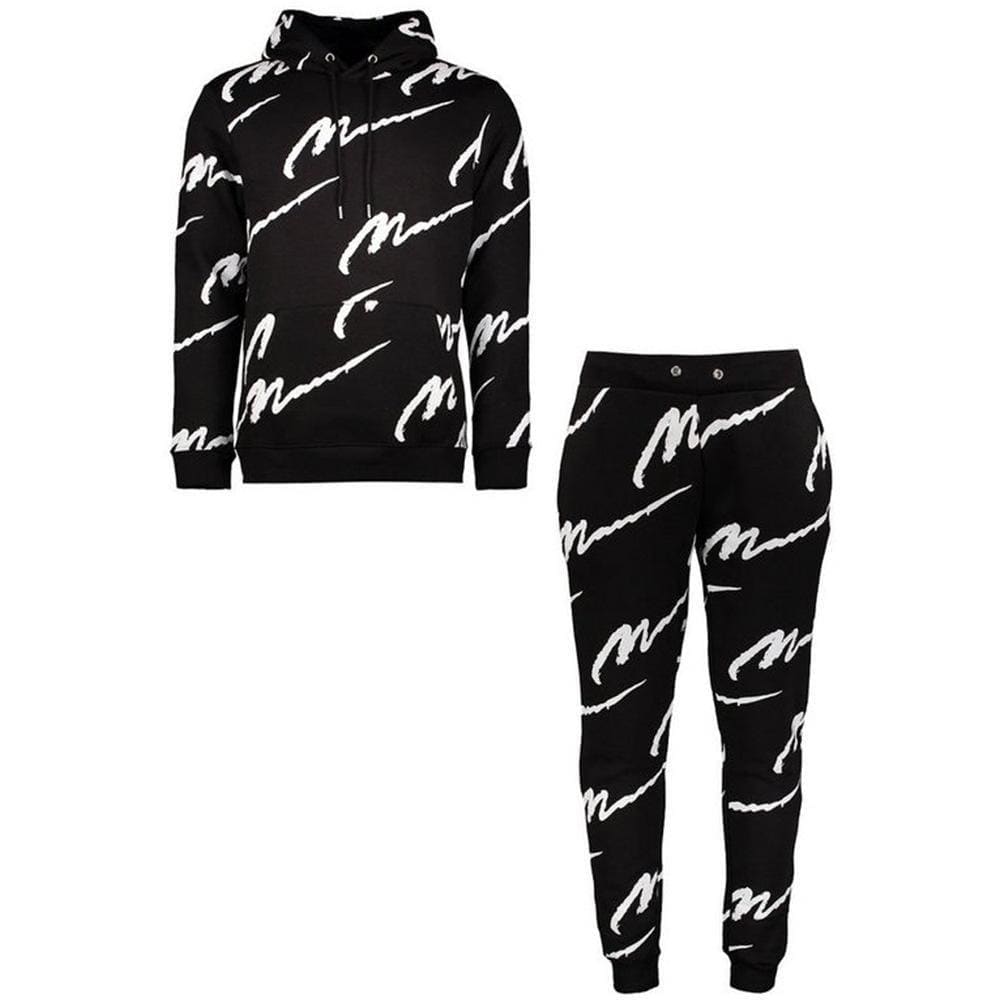 ezy2find Men's track suit Black / S Men's Hooded Printed Casual Suit Sports Suit