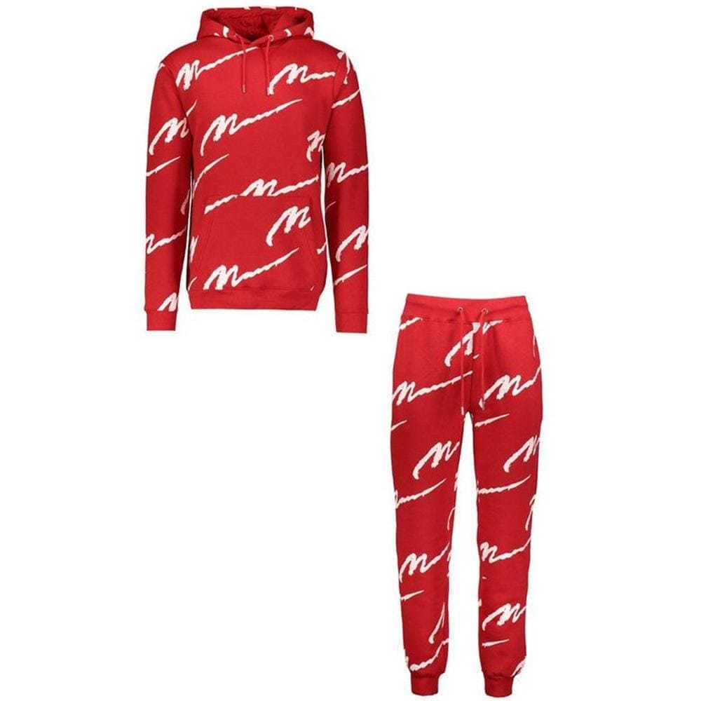ezy2find Men's track suit Red / S Men's Hooded Printed Casual Suit Sports Suit